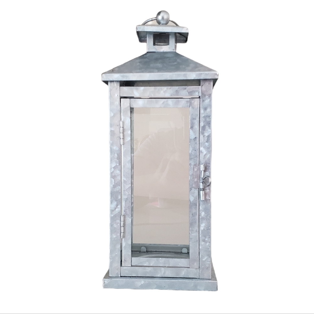 Silver 12" Metal Tin Candle Holder Lantern Lamp Terrace Centerpiece Home Decor